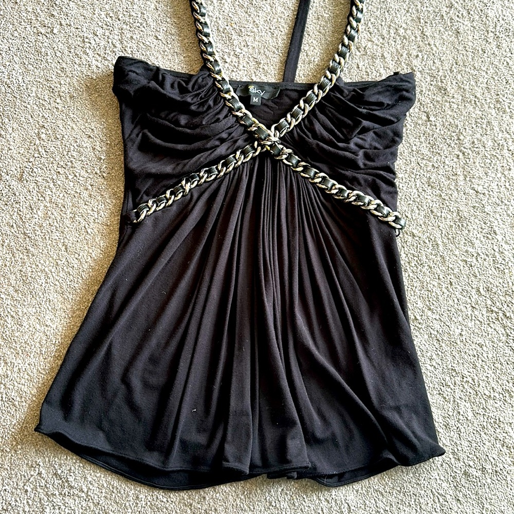 Stylish Black Women's Top with Chain Detail